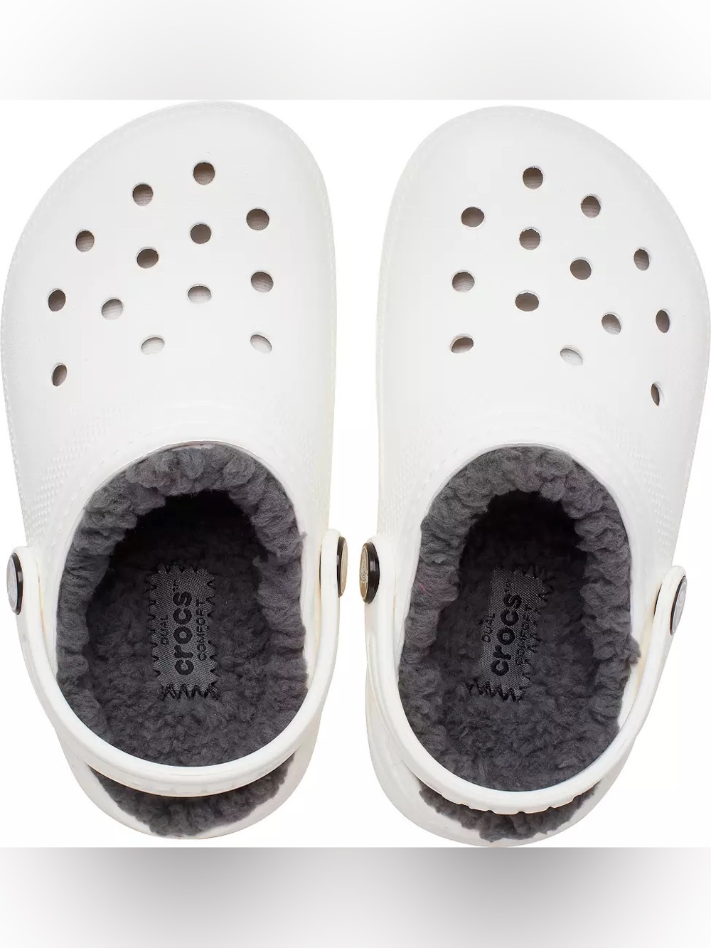 CROCS Kids Classic Lined Clog in White with Dark Gray Lining - Picture 4 of 7